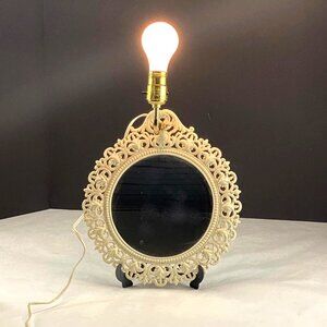 Vintage Salvaged Mirror Lamp Sconce Metal Filigree Wall Mount Light